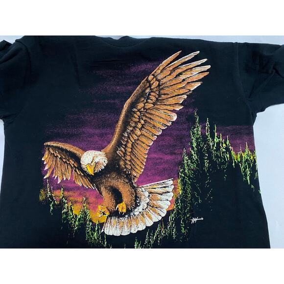 VTG 90s Hazelwood Eagle Scenic T-Shirt Adult Large Black Double Sided Print USA - Picture 10 of 13